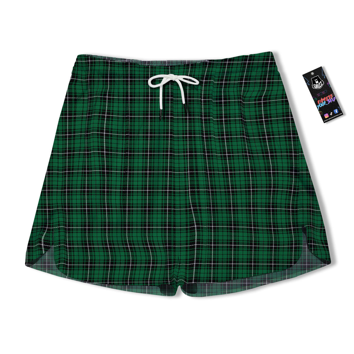 Stewart Tartan Green Print Men's Running Shorts-grizzshop