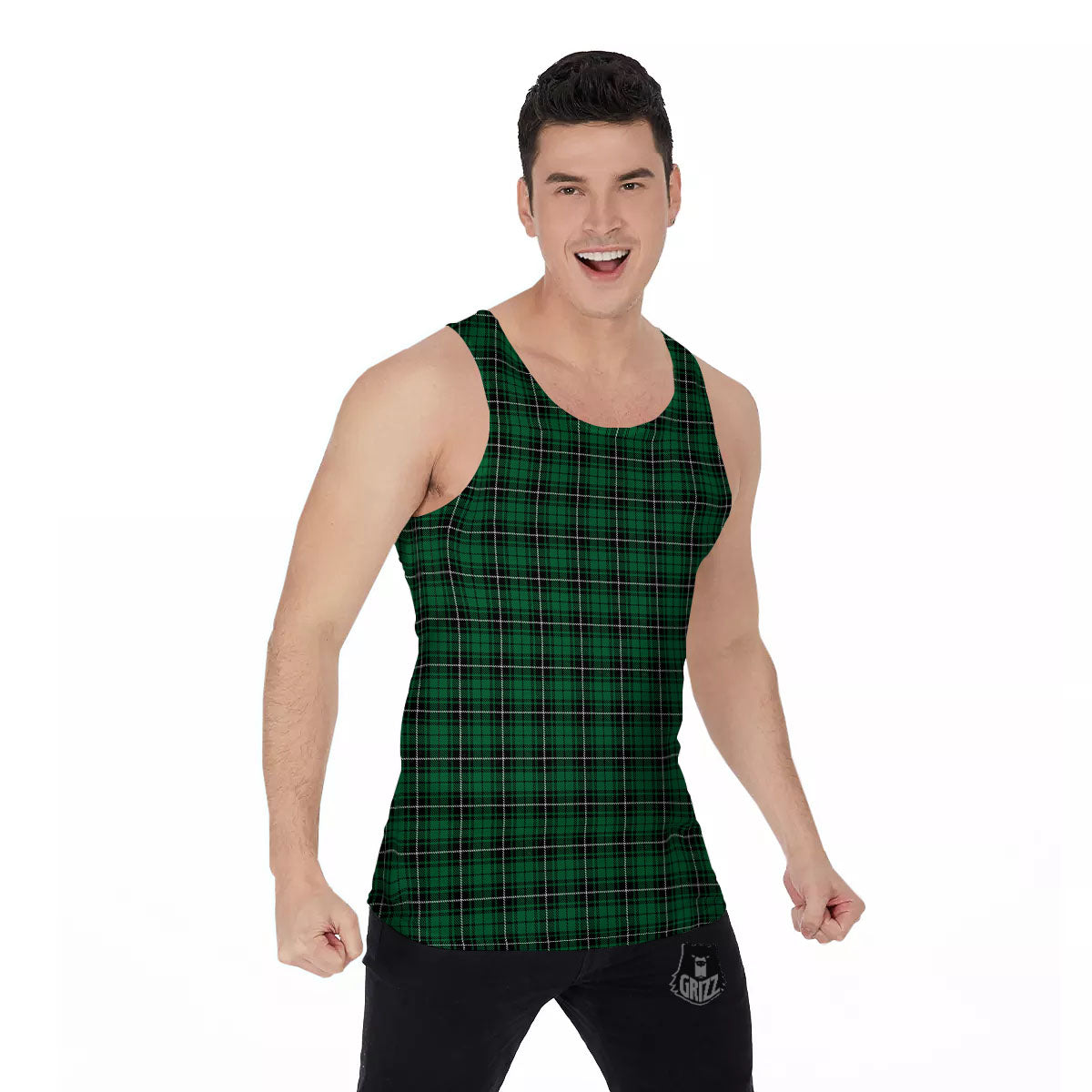 Stewart Tartan Green Print Men's Tank Top-grizzshop