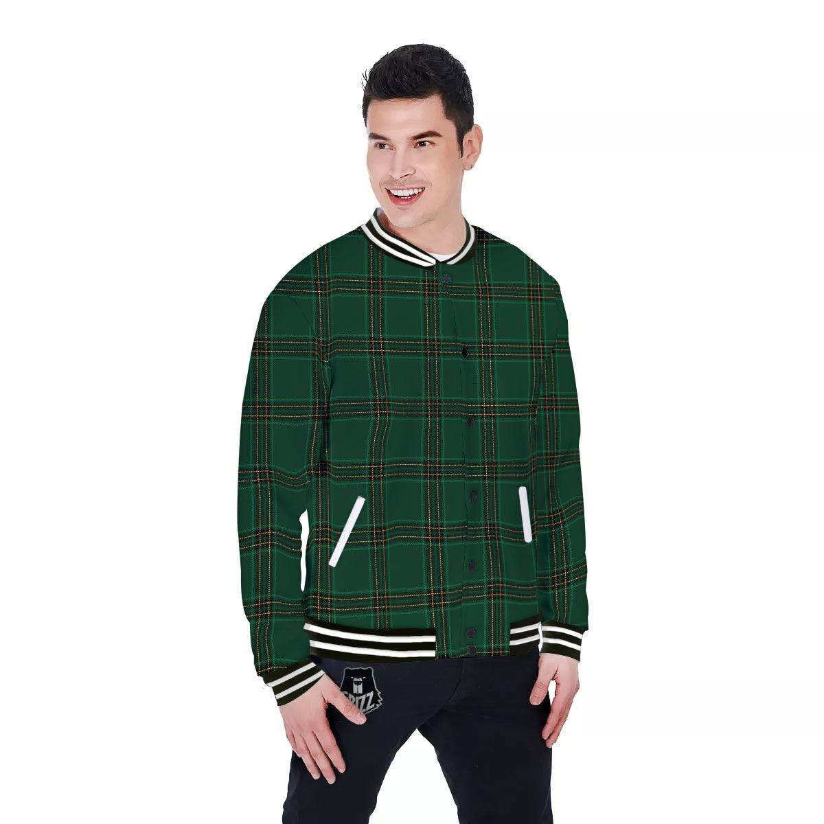 Stewart Tartan Green Print Pattern Baseball Jacket-grizzshop