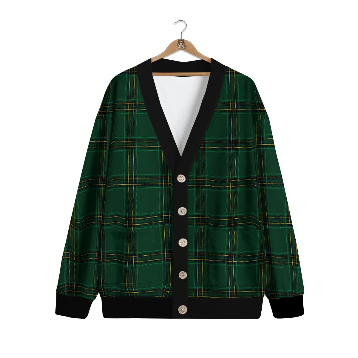 Stewart Tartan Green Print Pattern Cardigan-grizzshop