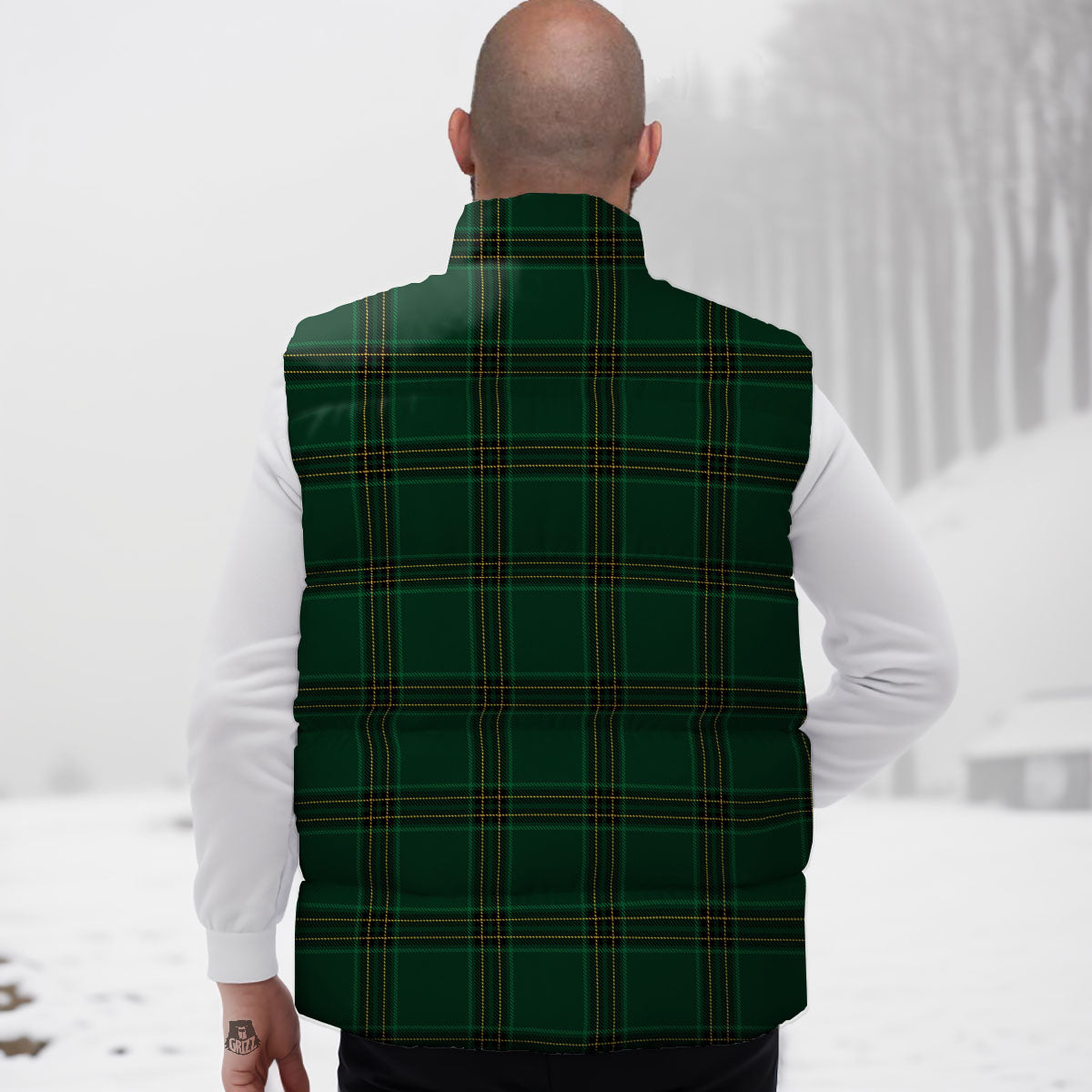 Stewart Tartan Green Print Pattern Down Vest