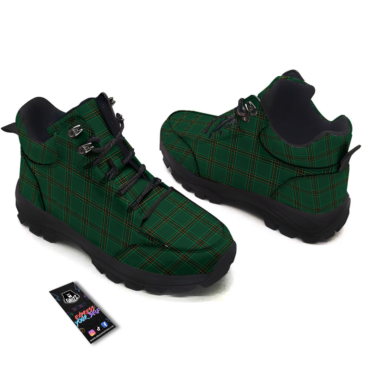 Stewart Tartan Green Print Pattern Hiking Shoes-grizzshop