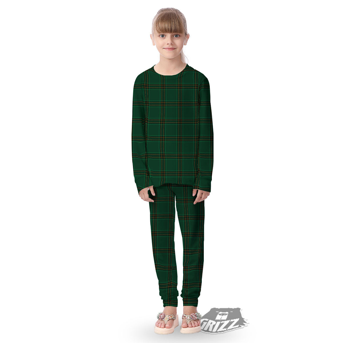 Stewart Tartan Green Print Pattern Kid's Pajamas-grizzshop