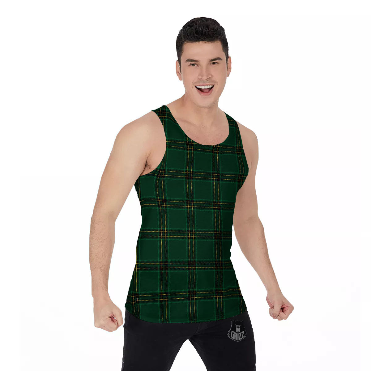 Stewart Tartan Green Print Pattern Men's Tank Top-grizzshop