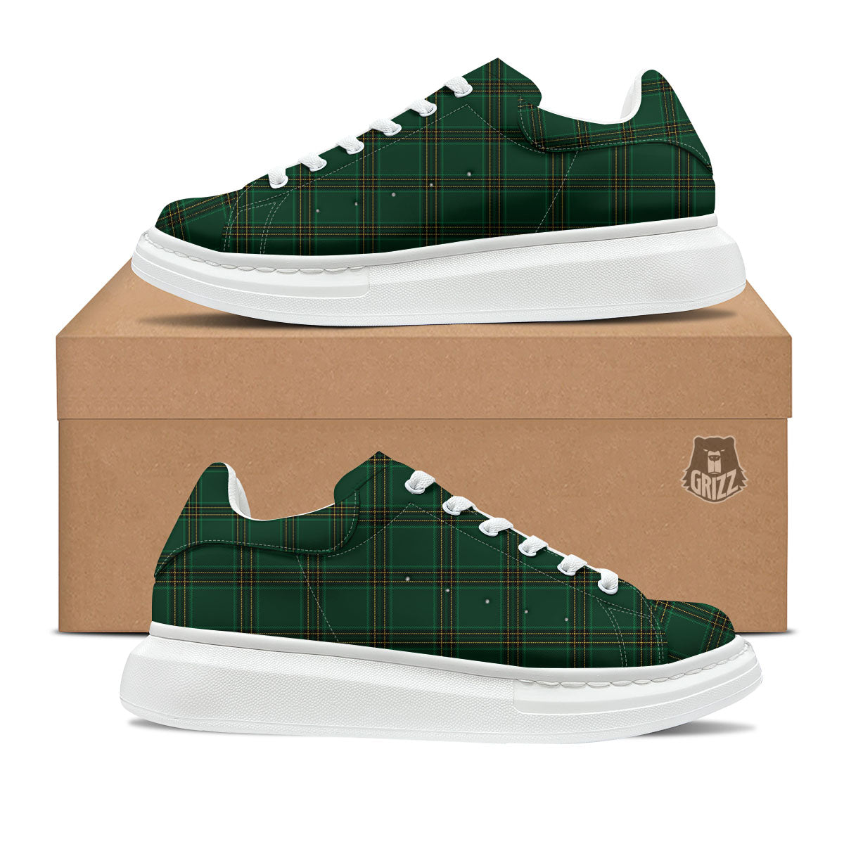 Stewart Tartan Green Print Pattern Platform Shoes-grizzshop