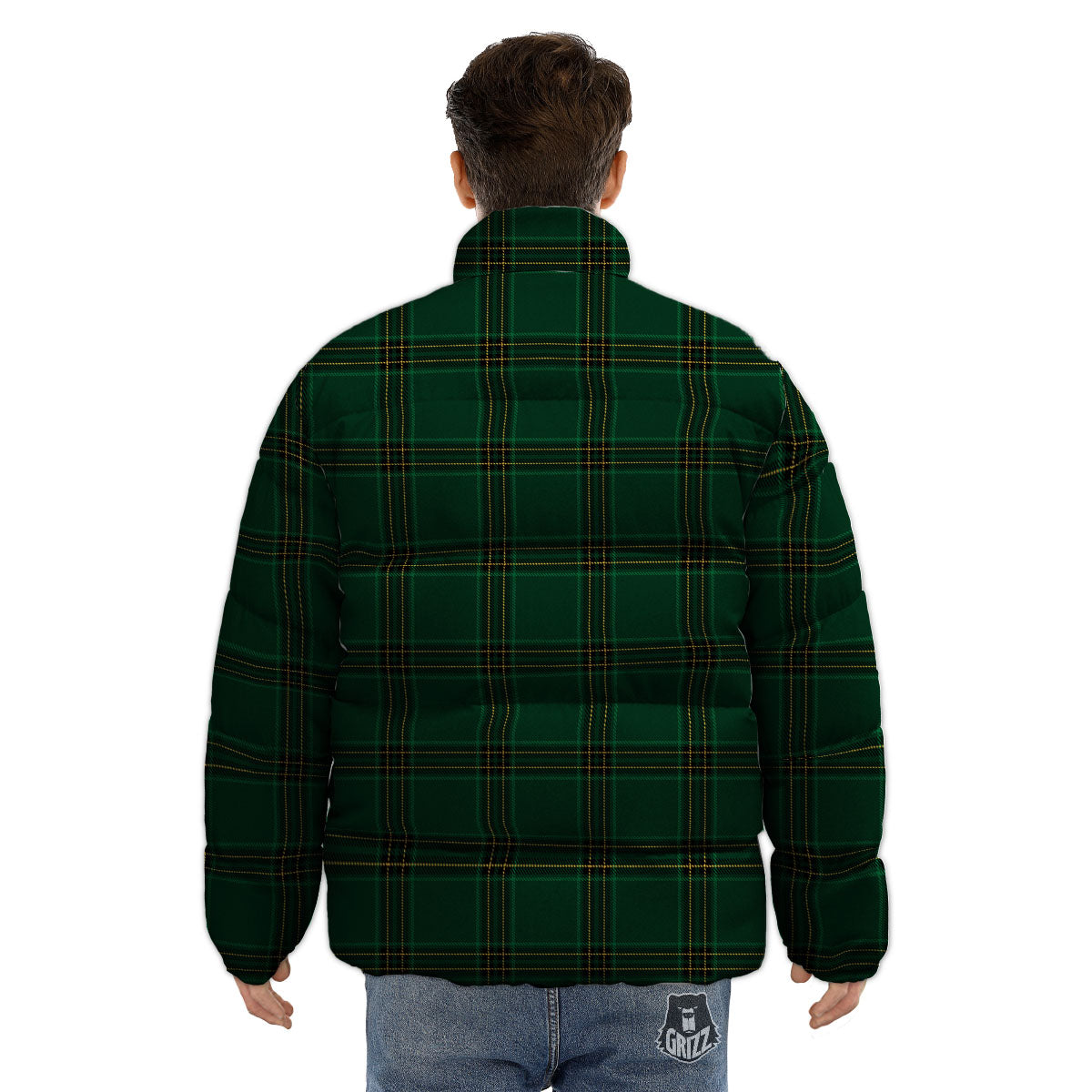 Stewart Tartan Green Print Pattern Puffer Jacket-grizzshop
