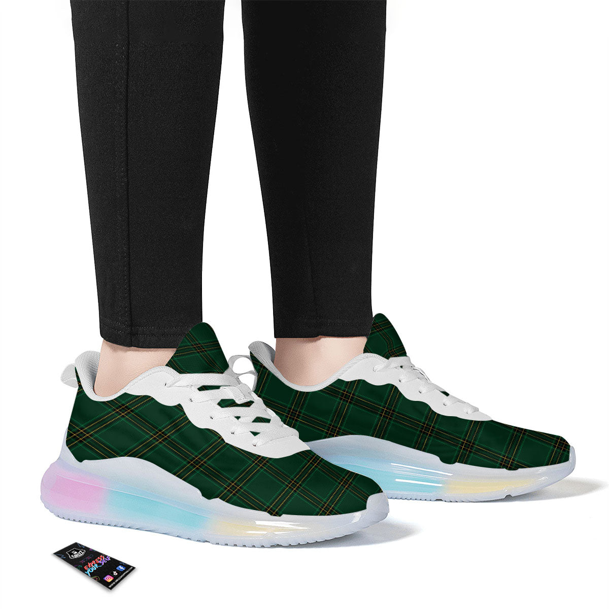 Stewart Tartan Green Print Pattern Running Sneakers-grizzshop