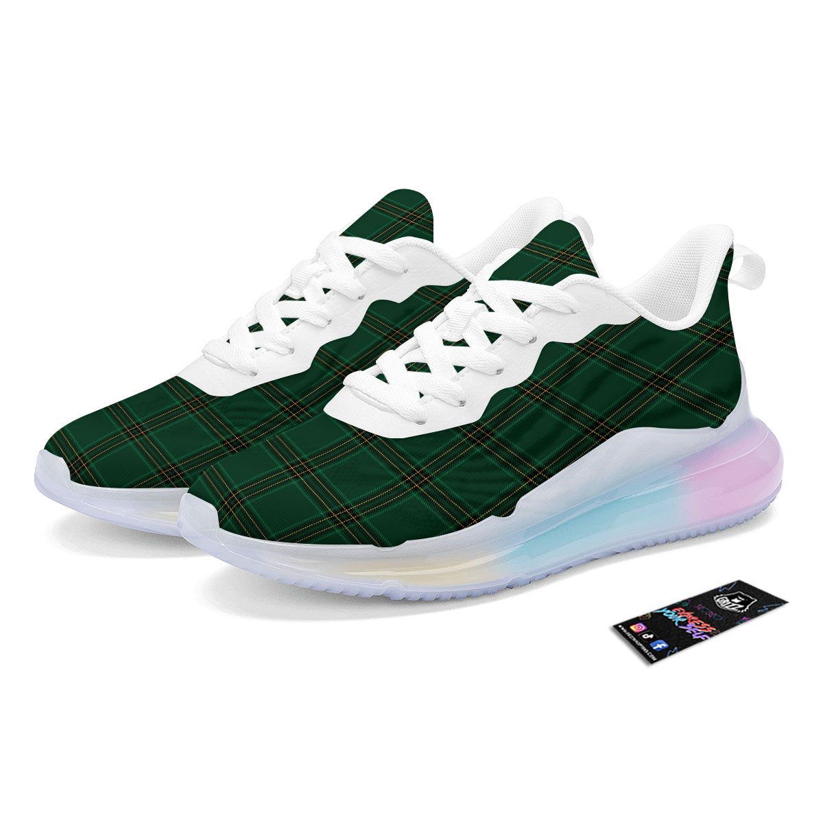 Stewart Tartan Green Print Pattern Running Sneakers-grizzshop