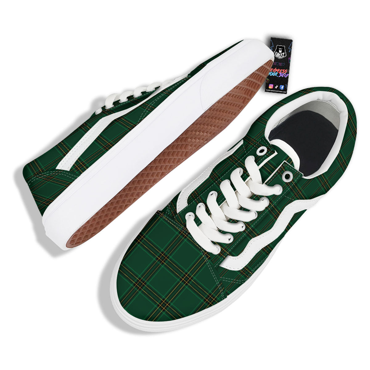 Stewart Tartan Green Print Pattern Skate Shoes-grizzshop