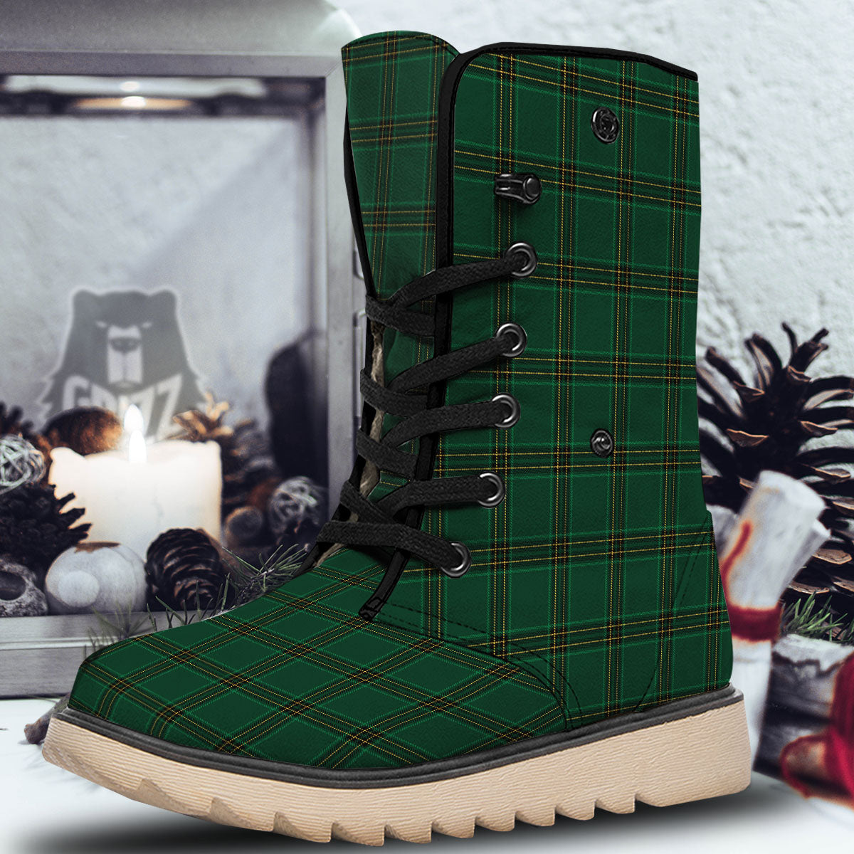 Stewart Tartan Green Print Pattern Snow Boots-grizzshop