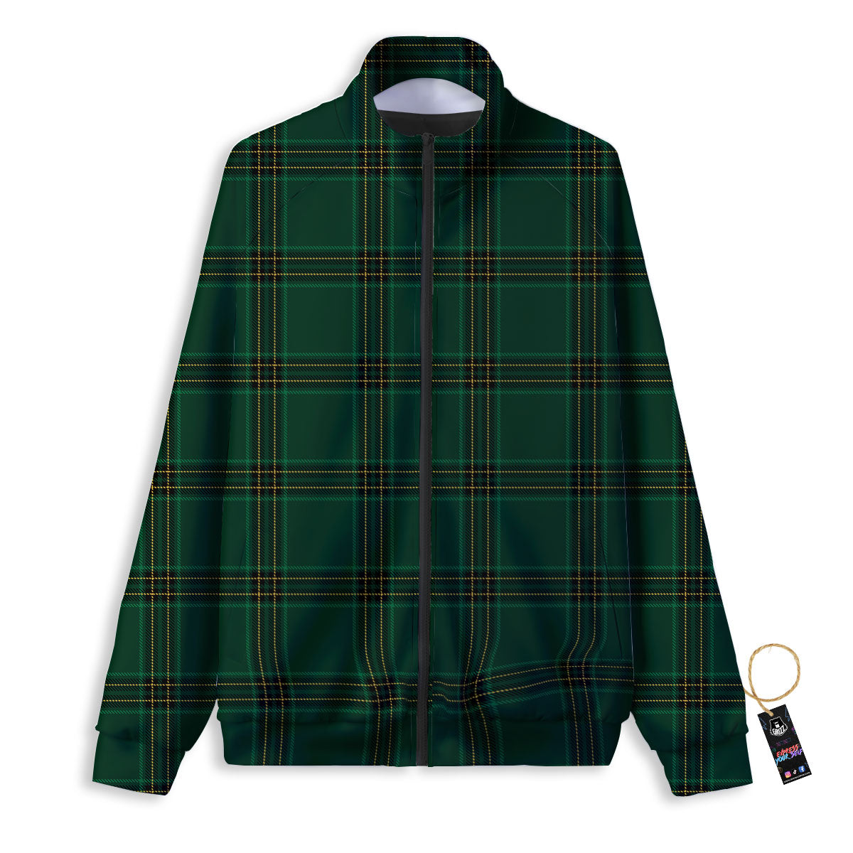 Stewart Tartan Green Print Pattern Track Jacket-grizzshop