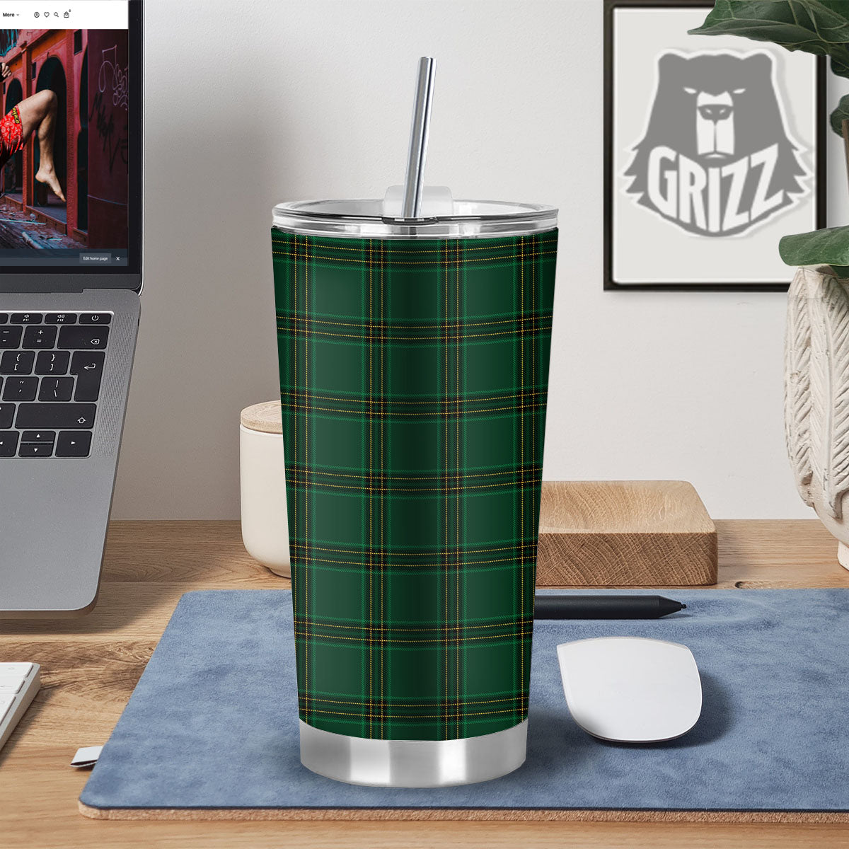 Stewart Tartan Green Print Pattern Tumbler-grizzshop