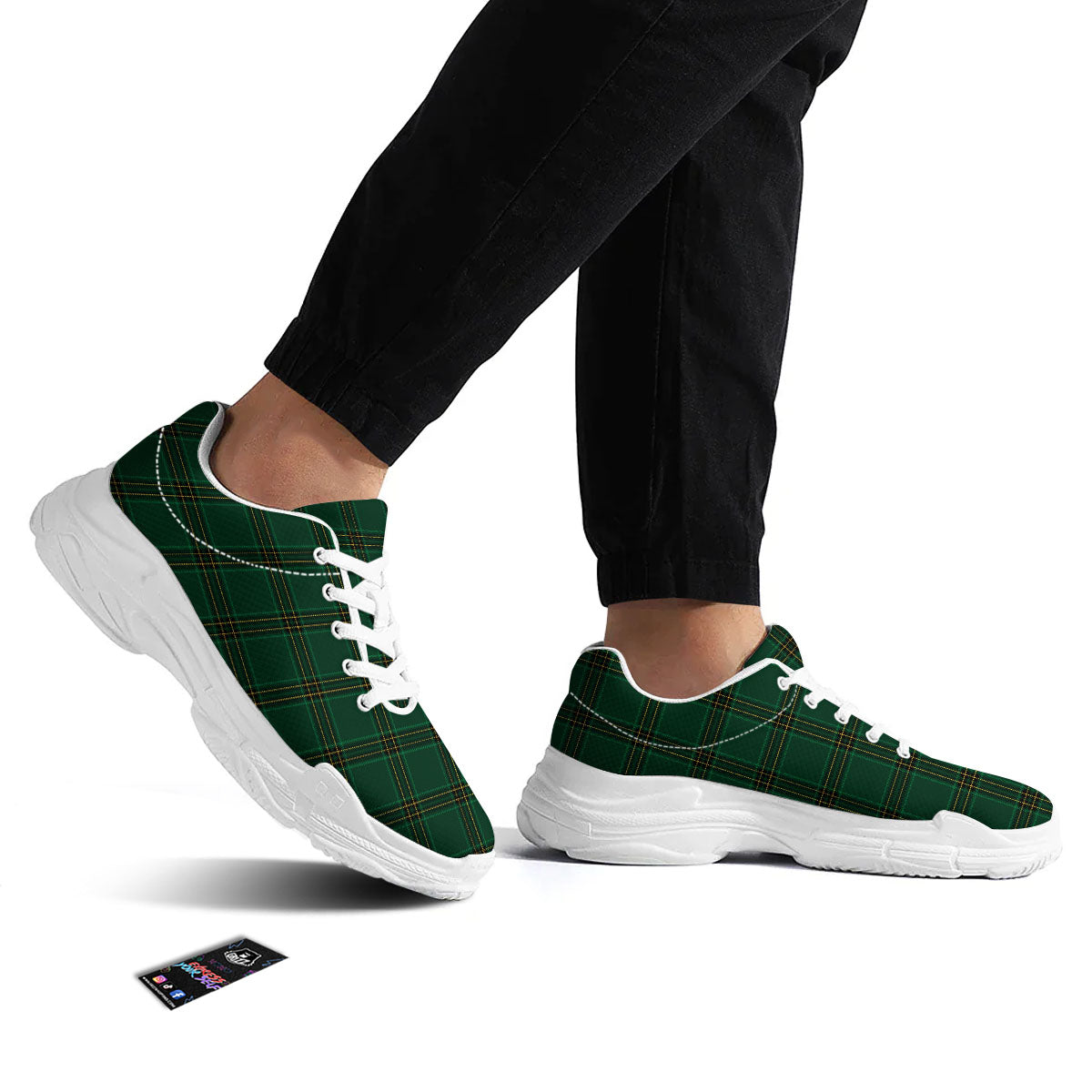 Stewart Tartan Green Print Pattern White Chunky Shoes-grizzshop