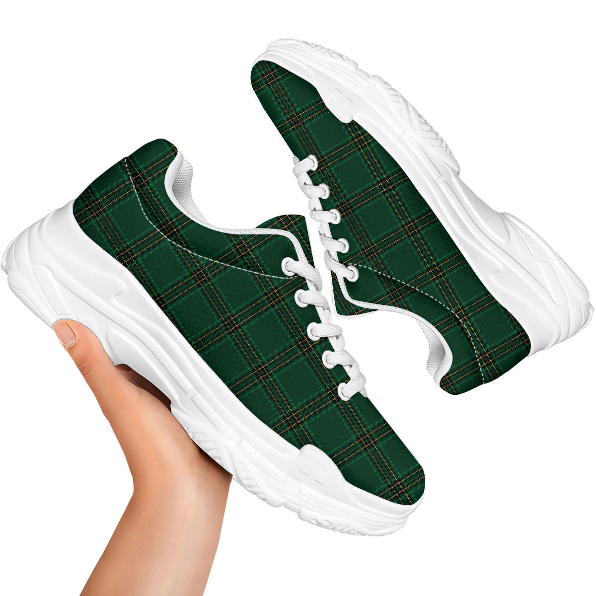 Stewart Tartan Green Print Pattern White Chunky Shoes-grizzshop