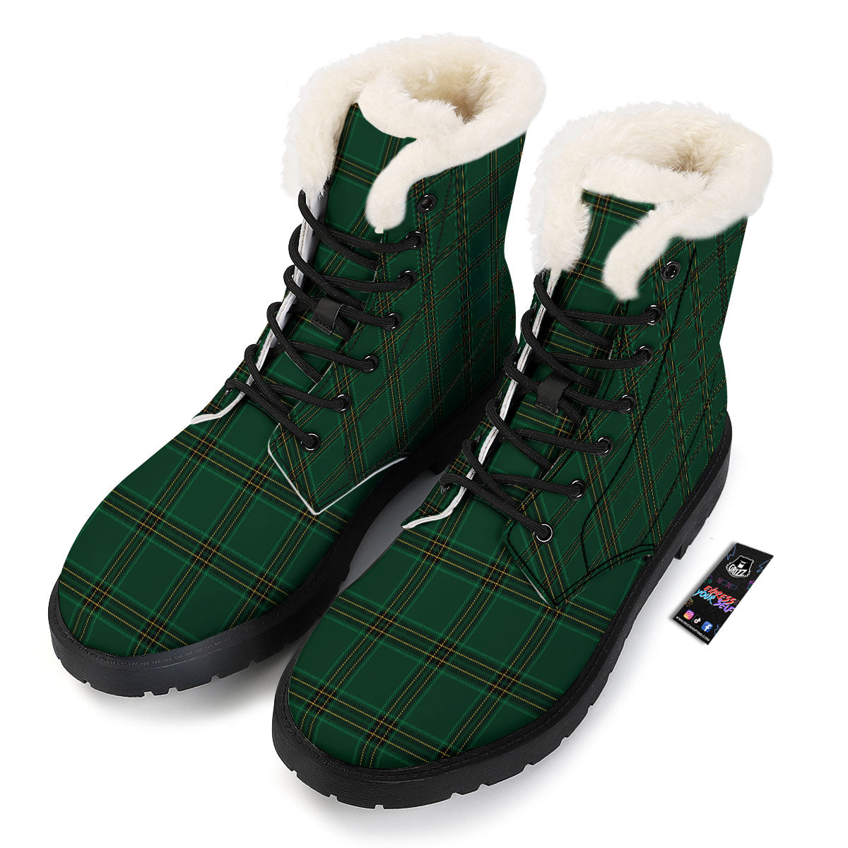 Stewart Tartan Green Print Pattern Winter Boots-grizzshop