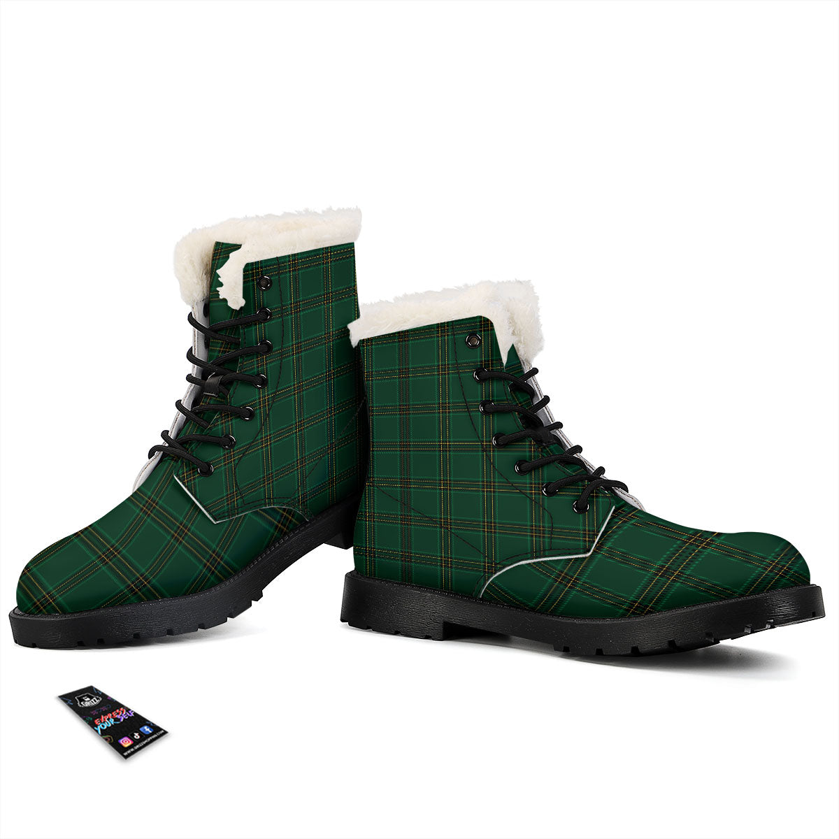 Stewart Tartan Green Print Pattern Winter Boots-grizzshop