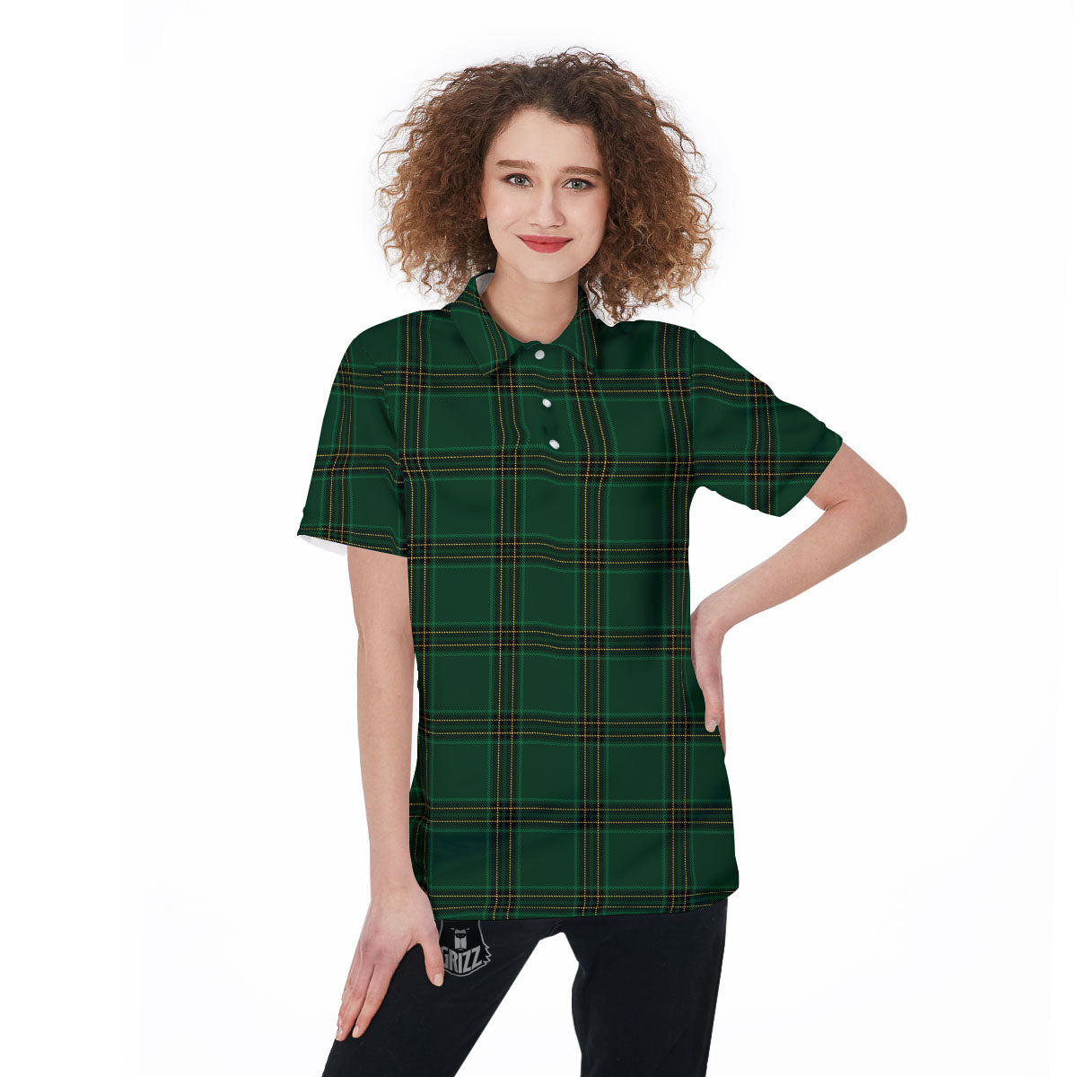 Stewart Tartan Green Print Pattern Women's Golf Shirts-grizzshop