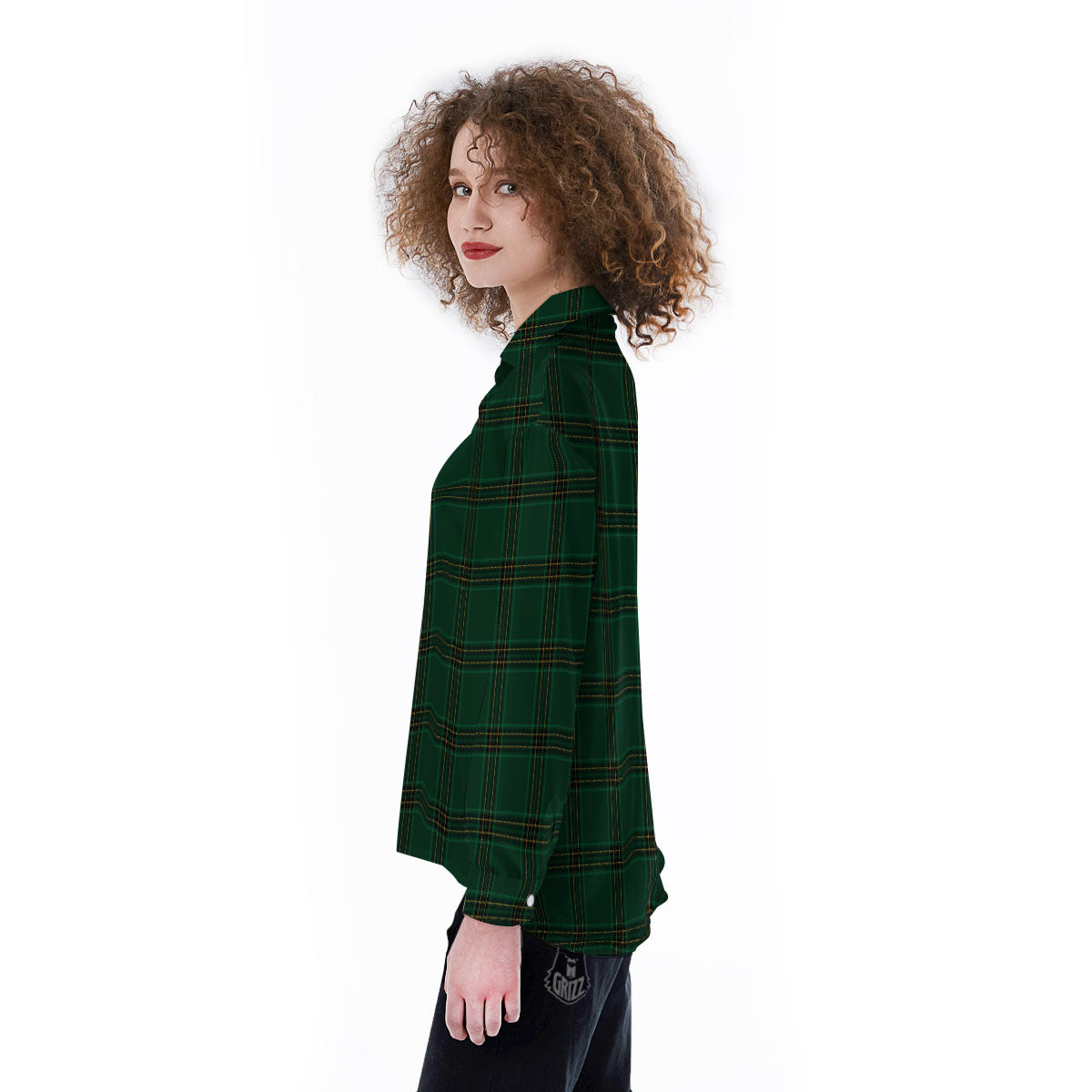 Stewart Tartan Green Print Pattern Women's Long Sleeve Shirts-grizzshop