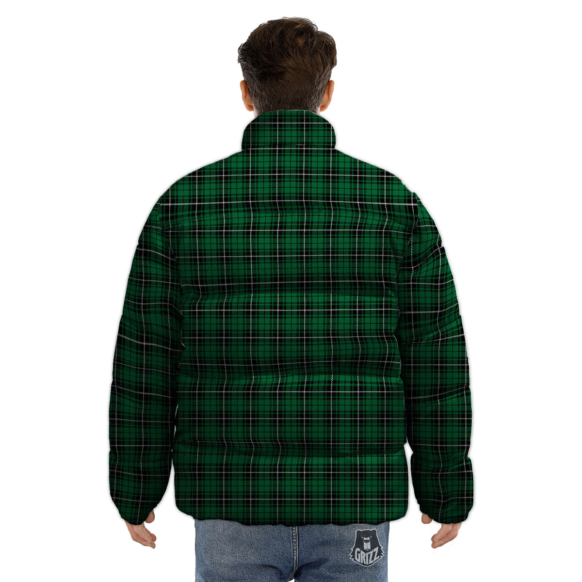 Stewart Tartan Green Print Puffer Jacket-grizzshop