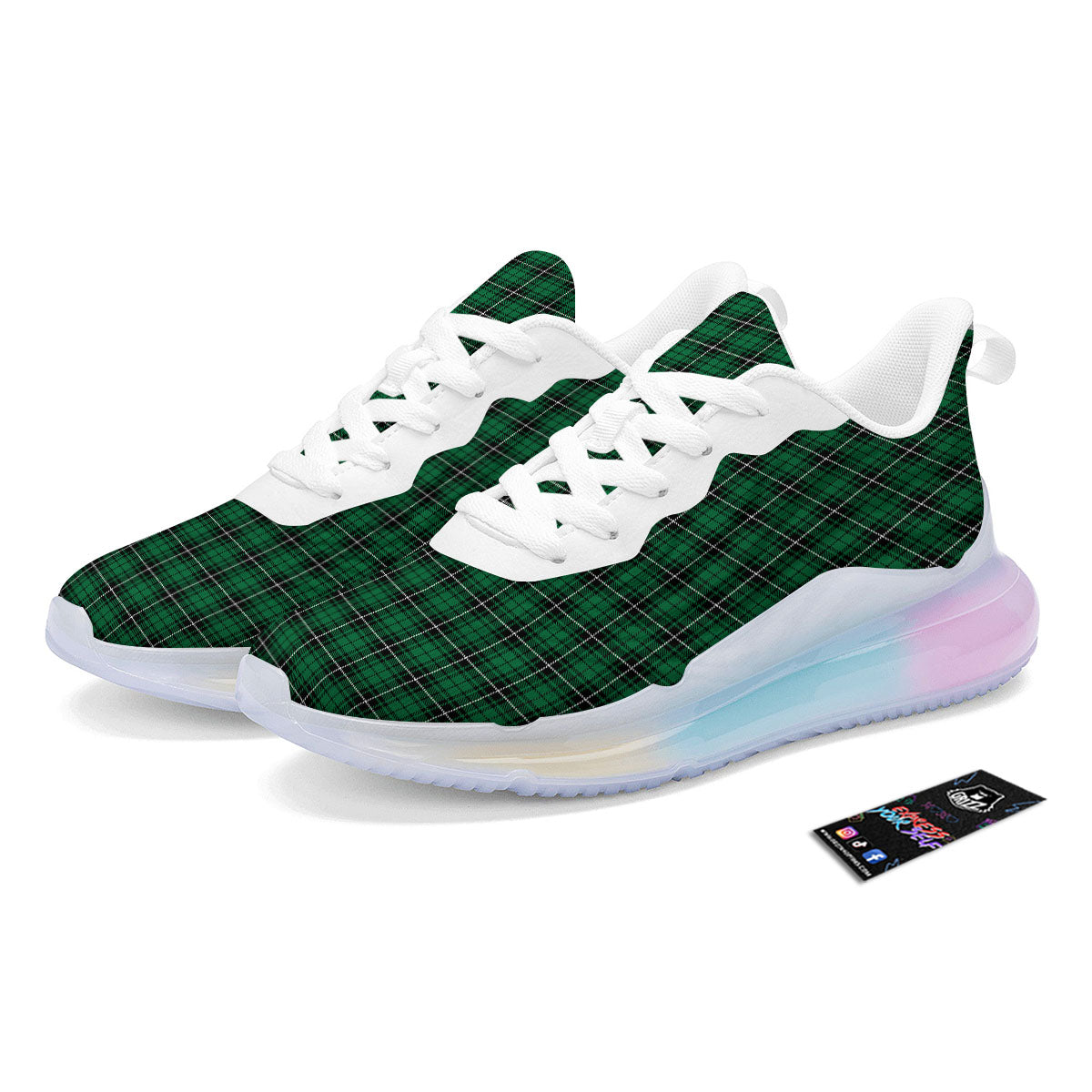 Stewart Tartan Green Print Running Sneakers-grizzshop