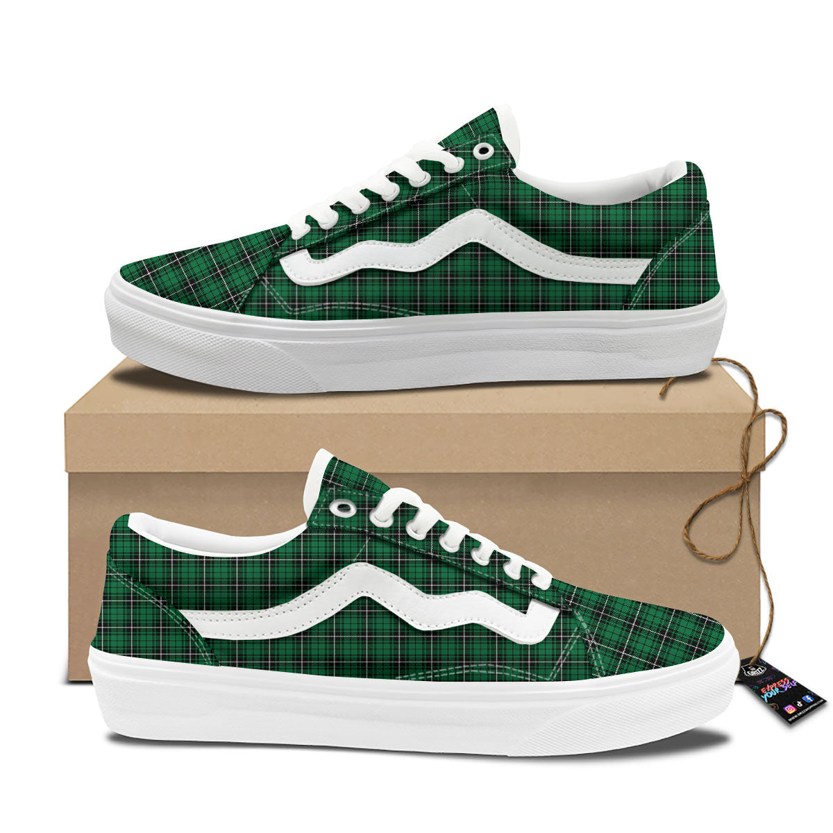 Stewart Tartan Green Print Skate Shoes-grizzshop