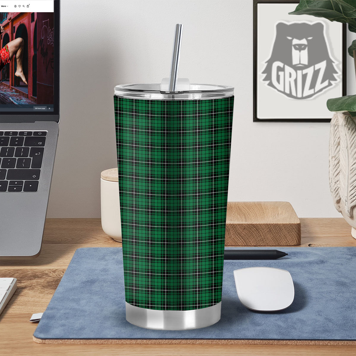 Stewart Tartan Green Print Tumbler-grizzshop