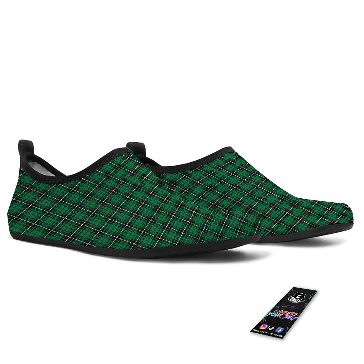 Stewart Tartan Green Print Water Shoes-grizzshop