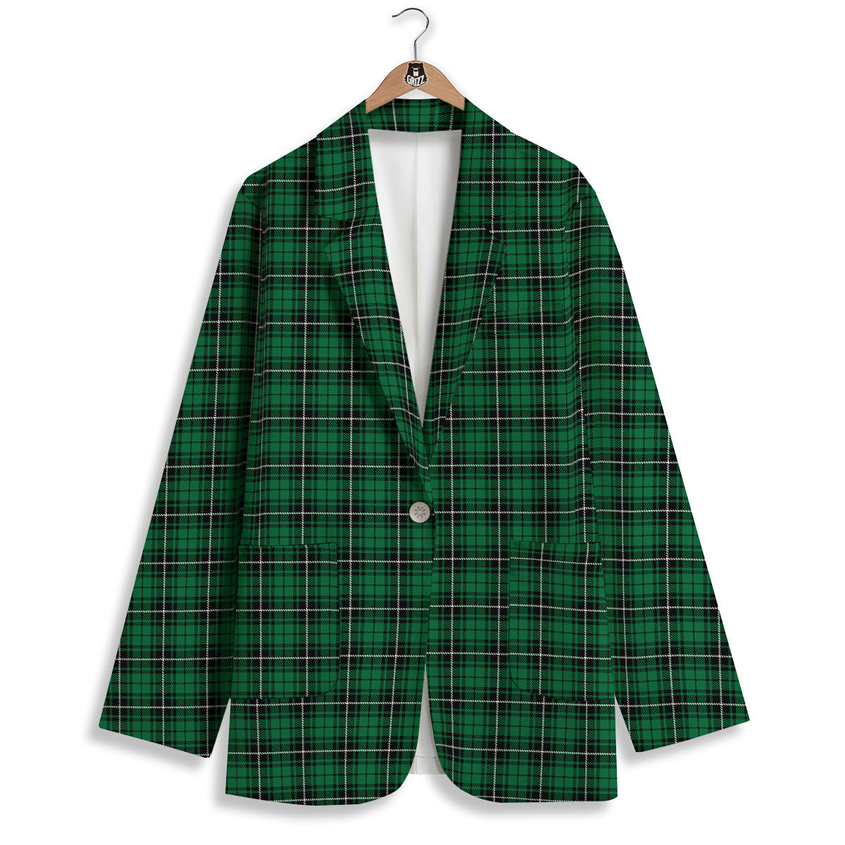 Stewart Tartan Green Print Women's Blazer-grizzshop