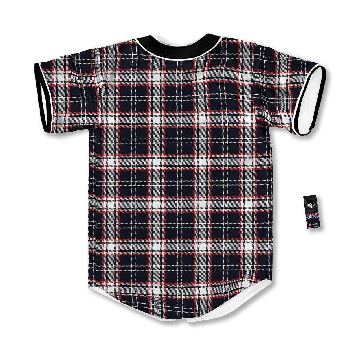 Stewart Tartan Red And Black Print Baseball Jersey-grizzshop