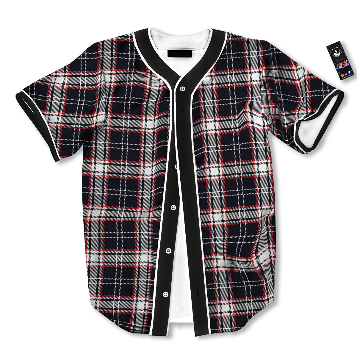 Stewart Tartan Red And Black Print Baseball Jersey-grizzshop