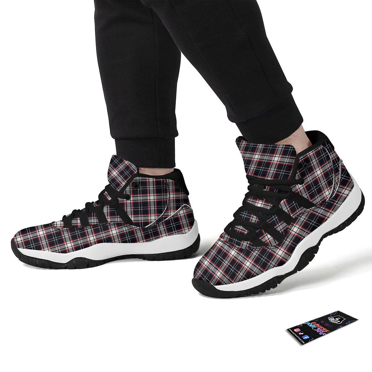 Stewart Tartan Red And Black Print Black Bball Shoes-grizzshop