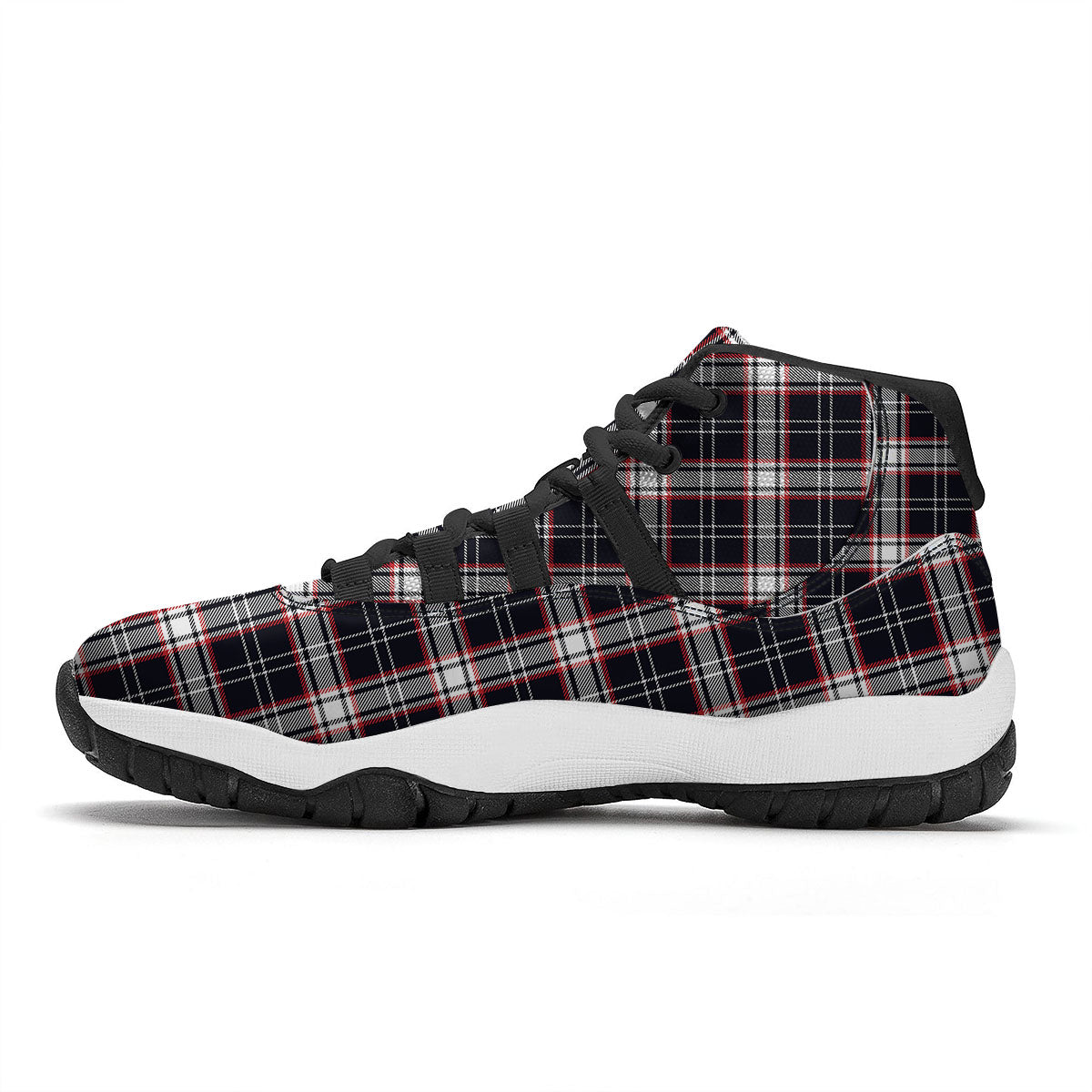 Stewart Tartan Red And Black Print Black Bball Shoes-grizzshop