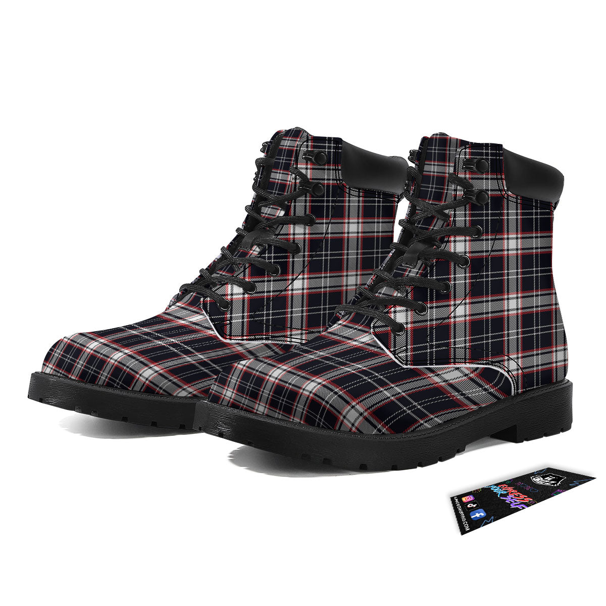 Stewart Tartan Red And Black Print Boots-grizzshop