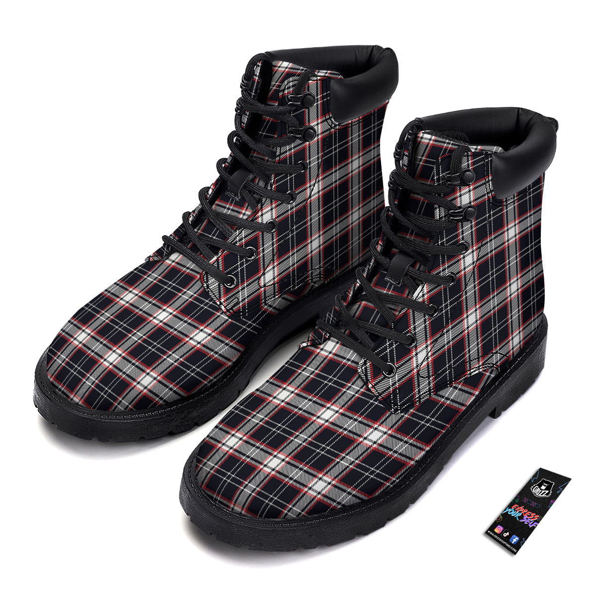 Stewart Tartan Red And Black Print Boots-grizzshop