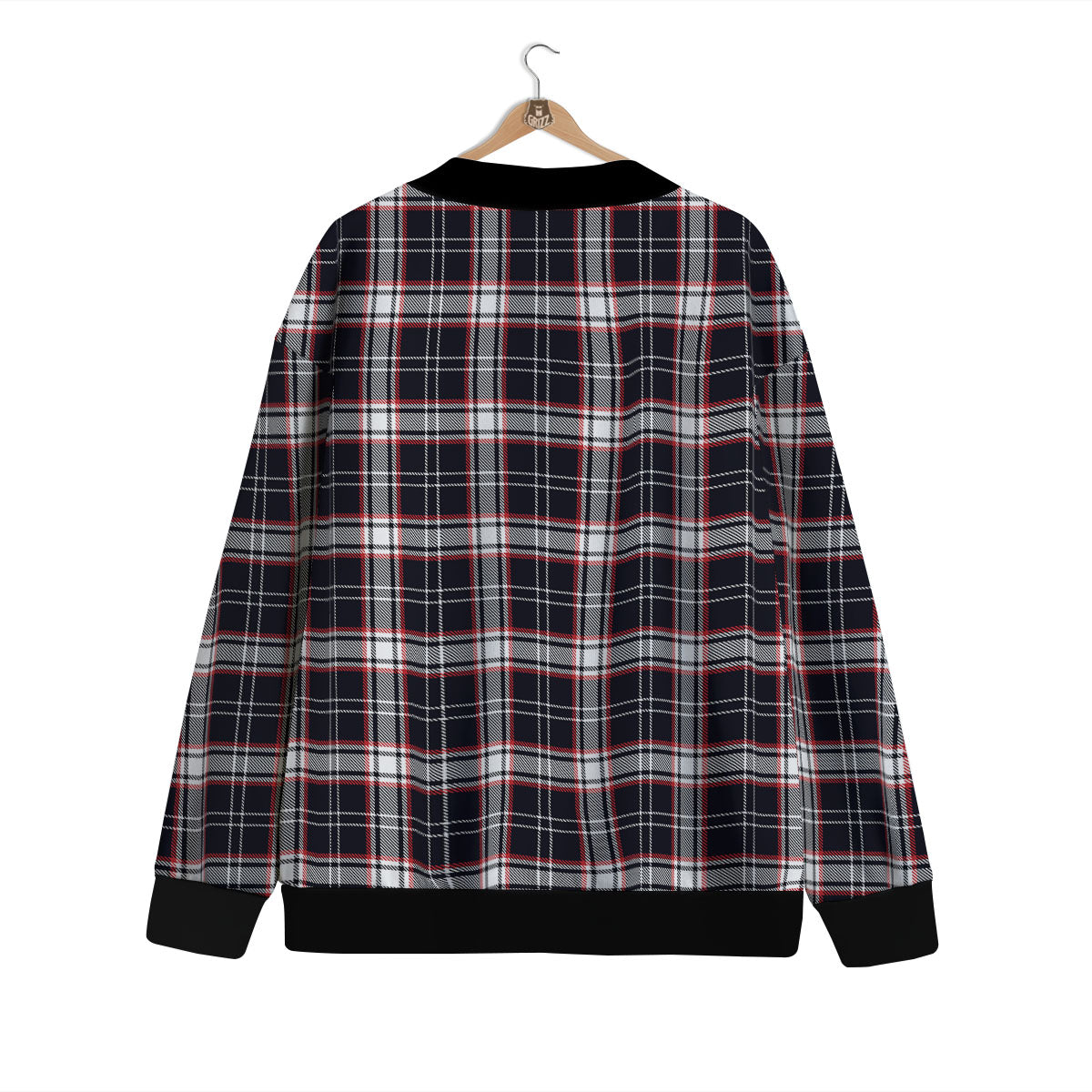 Stewart Tartan Red And Black Print Cardigan-grizzshop