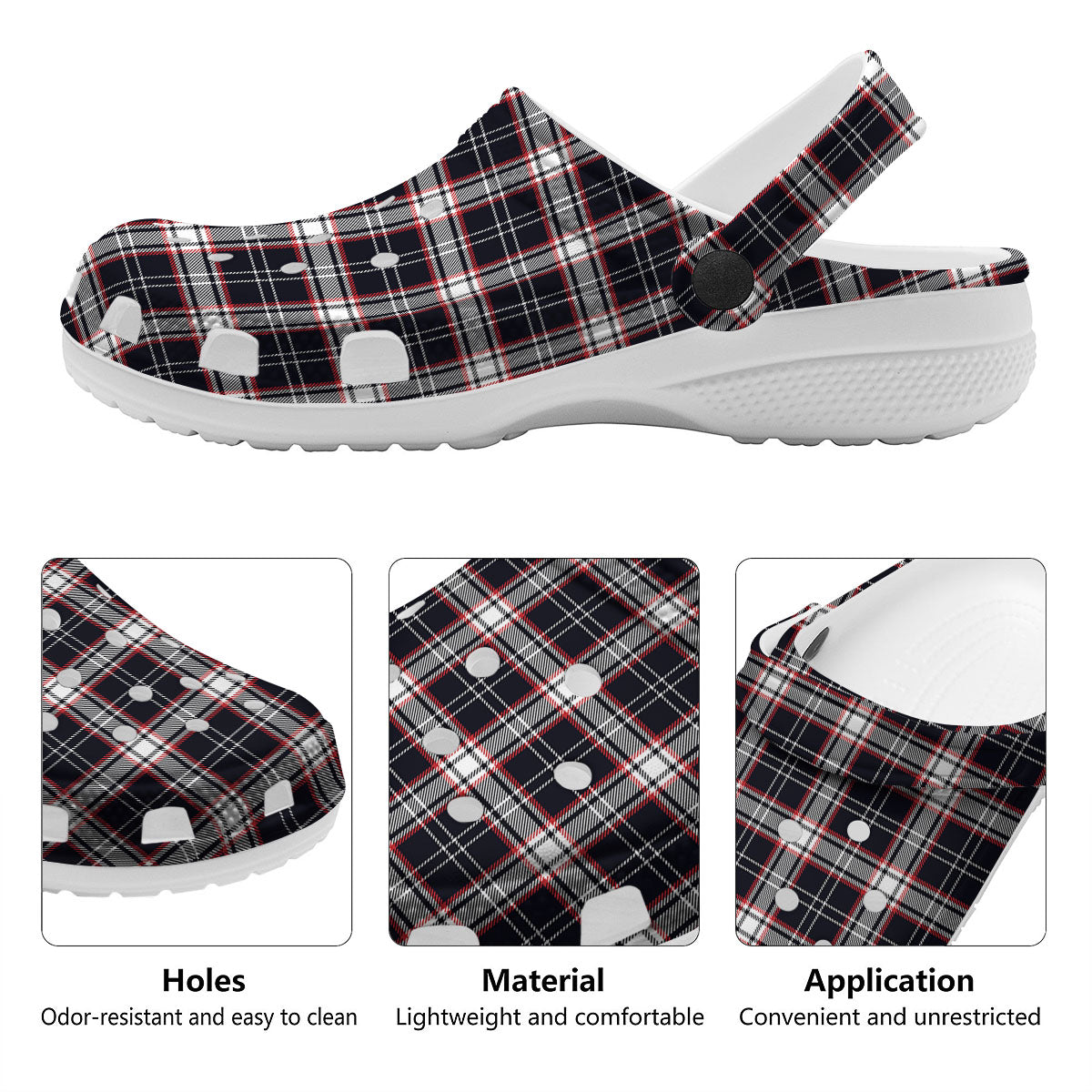 Stewart Tartan Red And Black Print Clog-grizzshop