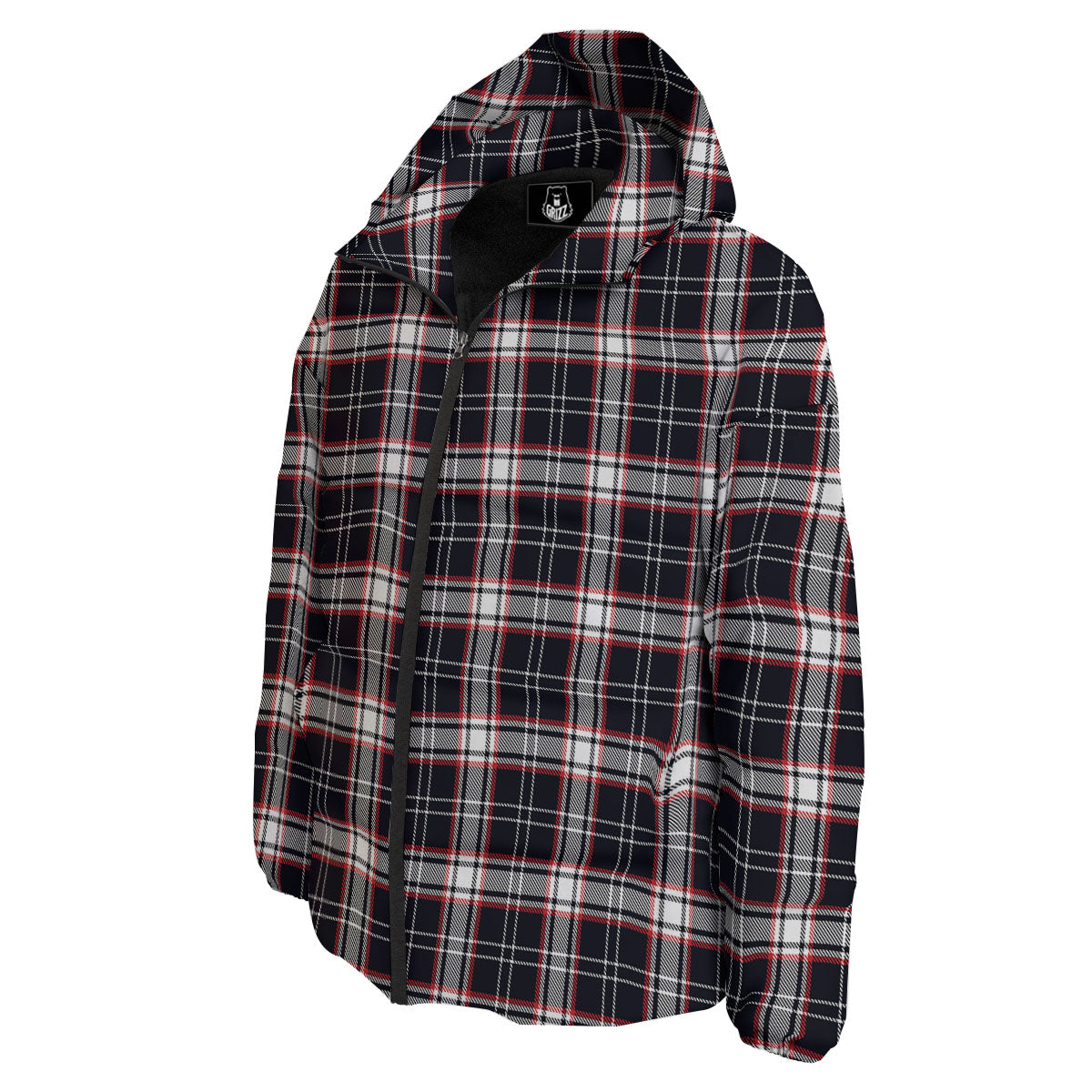Stewart Tartan Red And Black Print Down Jacket-grizzshop