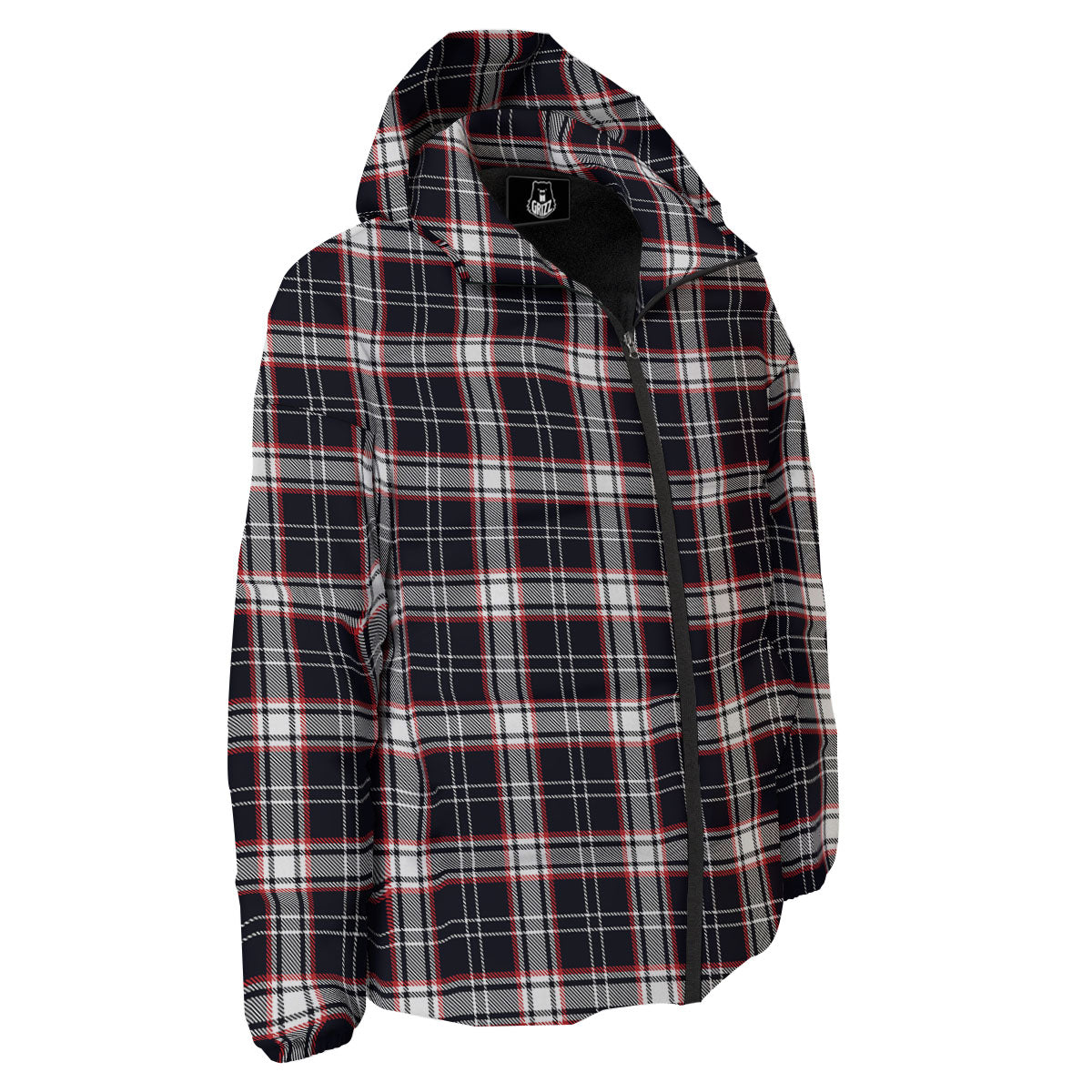 Stewart Tartan Red And Black Print Down Jacket-grizzshop