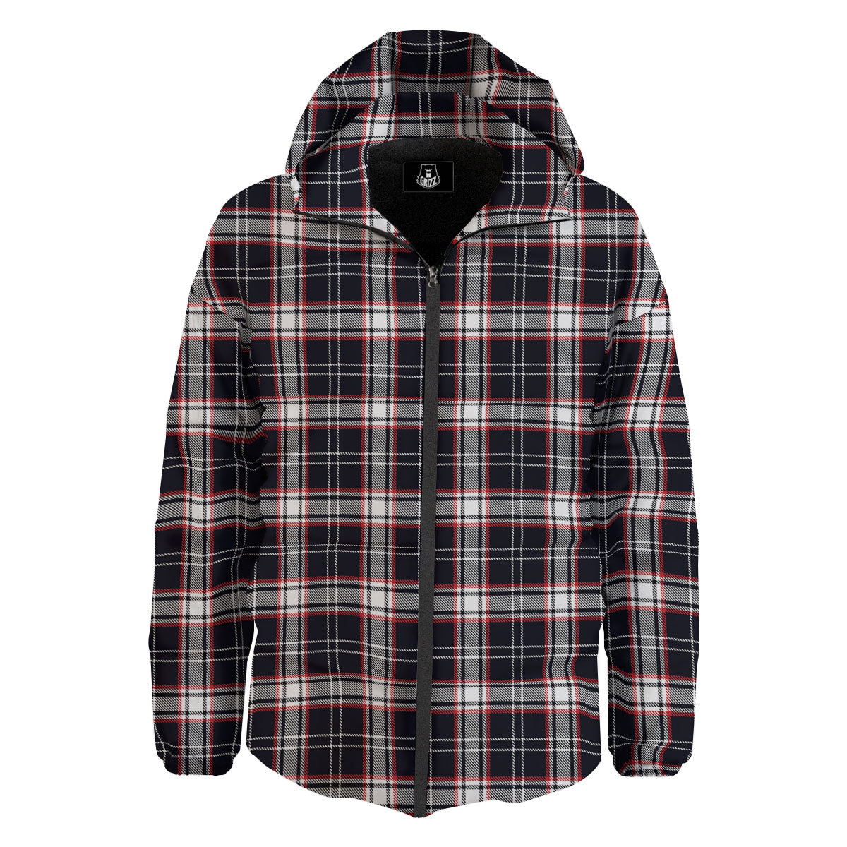Stewart Tartan Red And Black Print Down Jacket-grizzshop