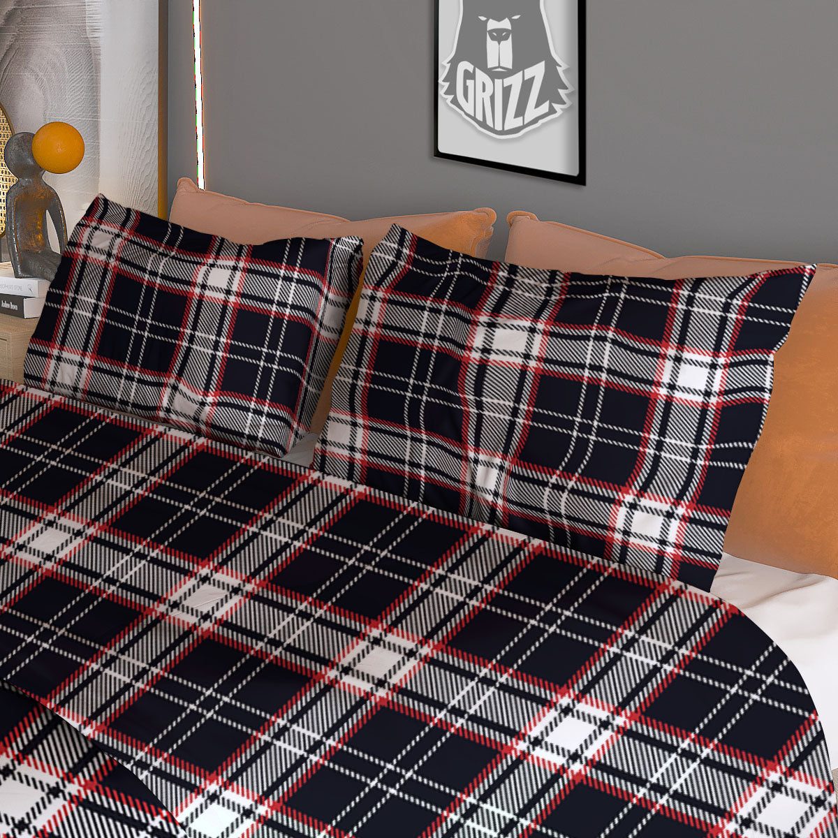 Stewart Tartan Red And Black Print Duvet Cover Bedding Set