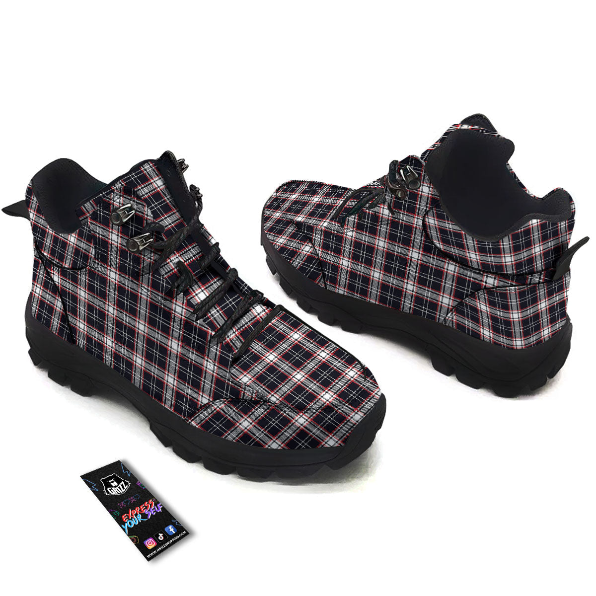 Stewart Tartan Red And Black Print Hiking Shoes-grizzshop