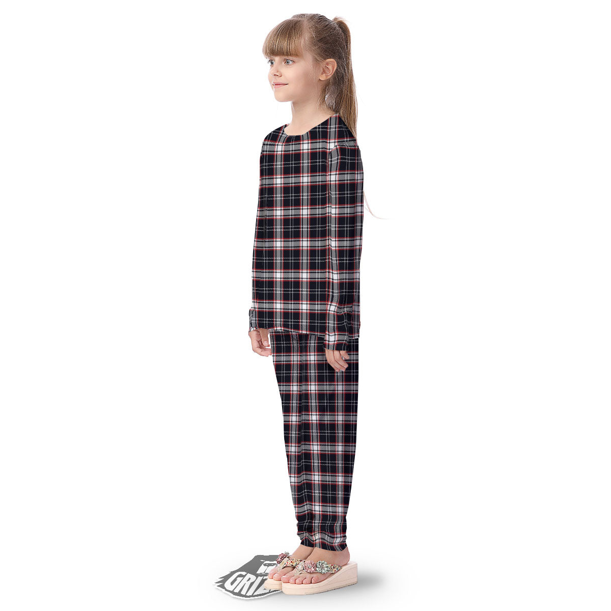 Stewart Tartan Red And Black Print Kid's Pajamas-grizzshop