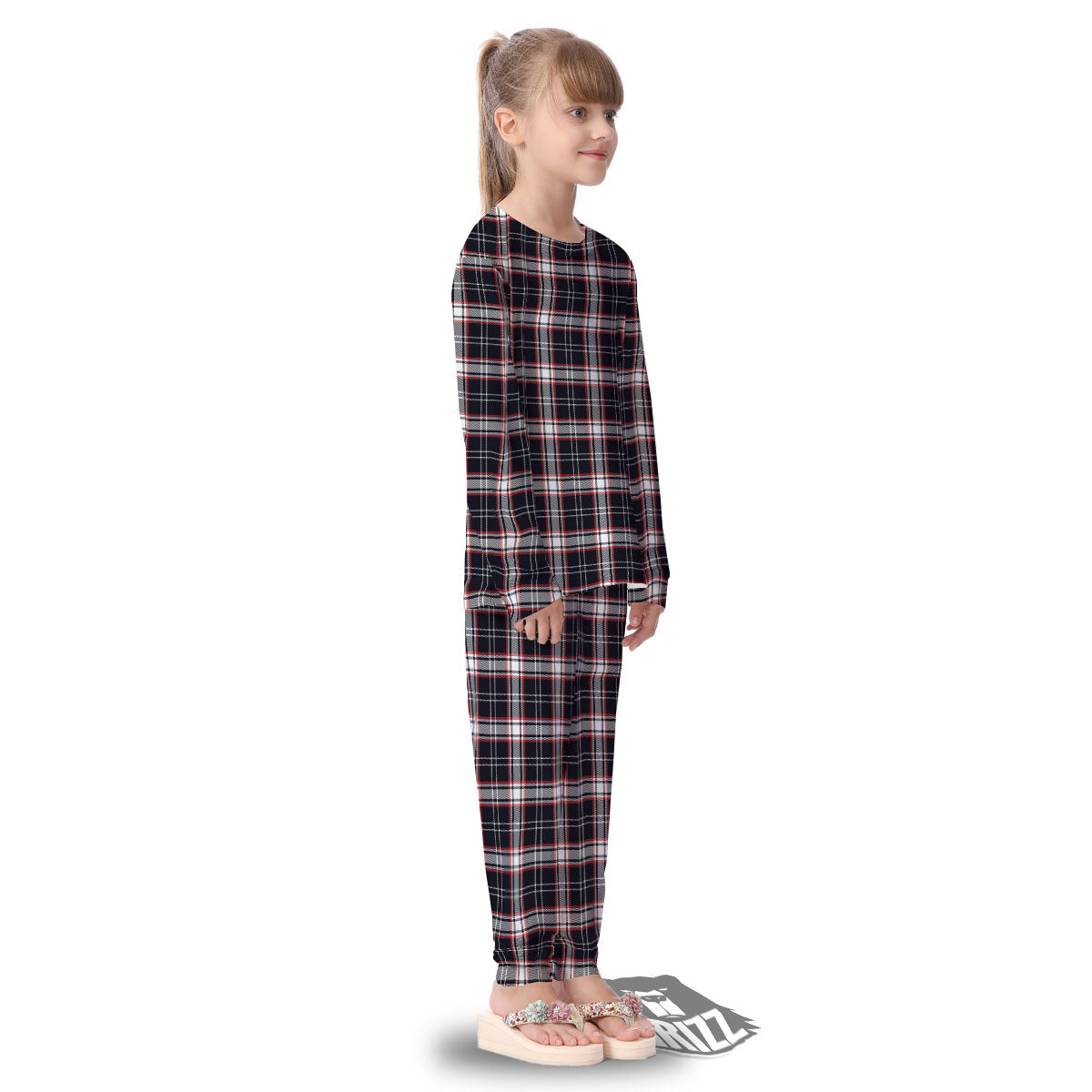 Stewart Tartan Red And Black Print Kid's Pajamas-grizzshop