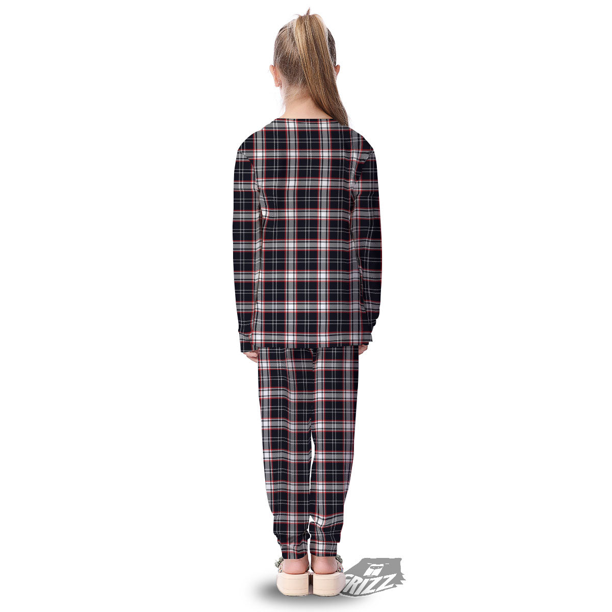 Stewart Tartan Red And Black Print Kid's Pajamas-grizzshop