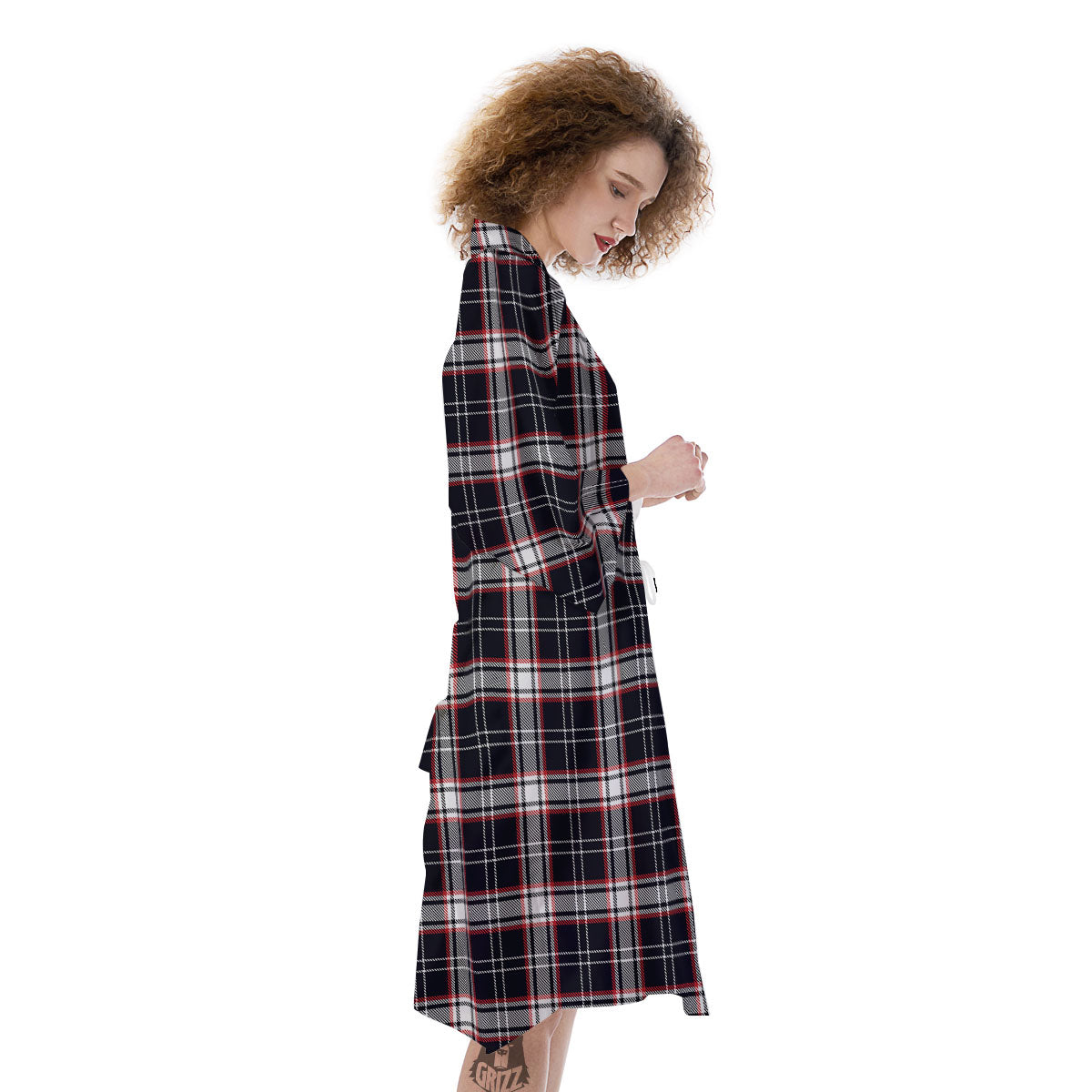 Stewart Tartan Red And Black Print Kimono-grizzshop