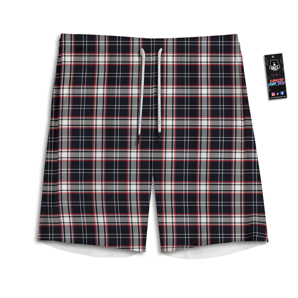 Stewart Tartan Red And Black Print Men's Athletic Shorts