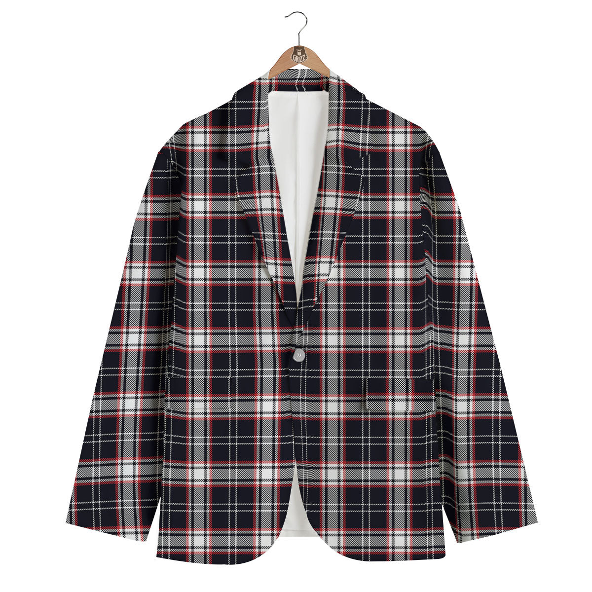 Stewart Tartan Red And Black Print Men's Blazer-grizzshop