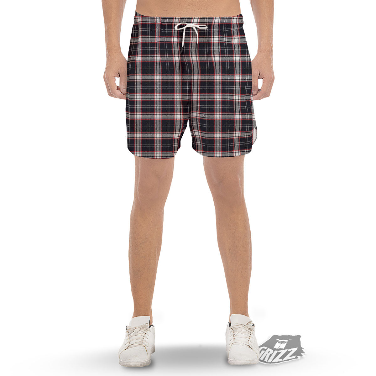 Stewart Tartan Red And Black Print Men's Gym Shorts-grizzshop