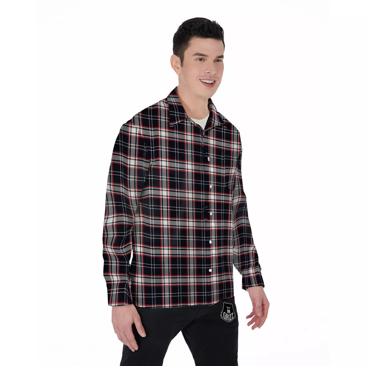 Stewart Tartan Red And Black Print Men's Long Sleeve Shirts-grizzshop