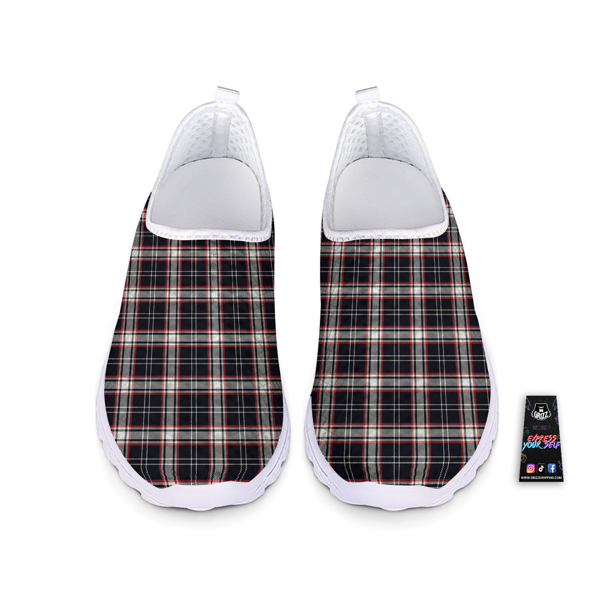 Stewart Tartan Red And Black Print Nurse Shoes-grizzshop